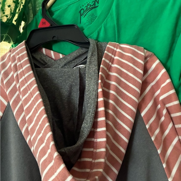 Hooded Pullover Top in Pink Stripe and Charcoal - Picture 5 of 5